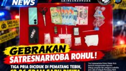 Gebrakan Satresnarkoba Rohul! Tiga Pria Diciduk di Pematang Tebih, 13,06 Gram Sabu Disita